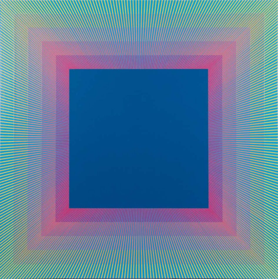 Rainbow Squared Blue, 2019, by Richard Anuszkiewicz
