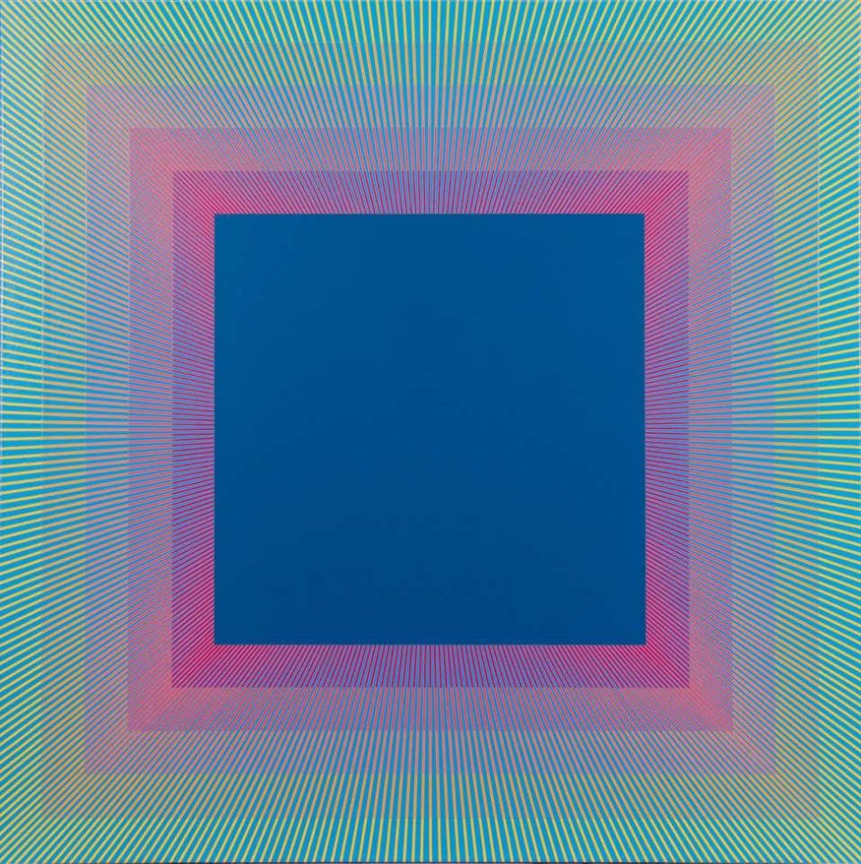 Rainbow Squared Blue, 2019, by Richard Anuszkiewicz