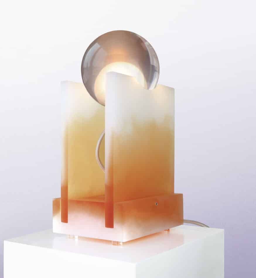 Adrian Cruz Rotonda Lamp in sand and orange, made of resin