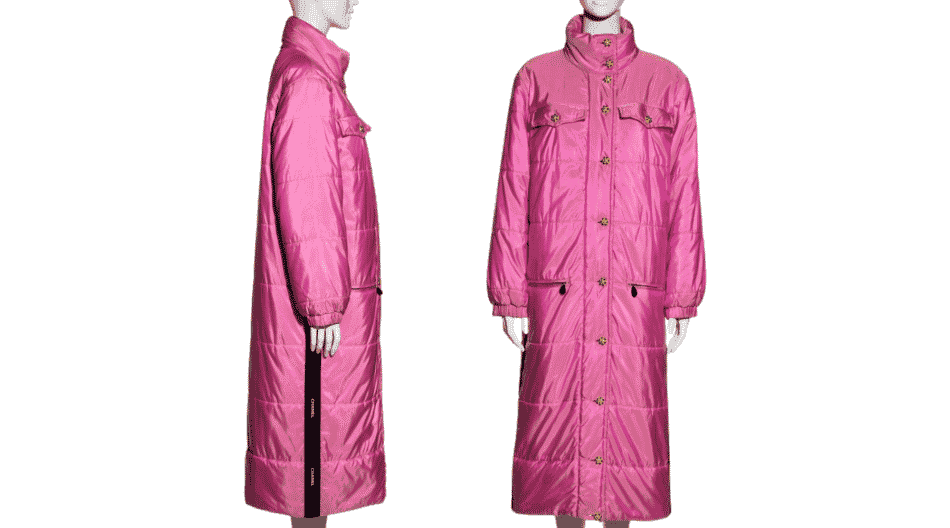 Chanel by Karl Lagerfeld pink silk puffer coat with Gripoix buttons