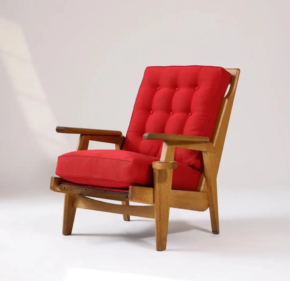 Guillerme et Chambron's oak and upholstery armchair, circa 1960  