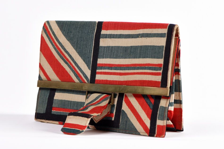 A ca. 1930 red-white-and-blue-striped handbag designed by Sonia Delaunay