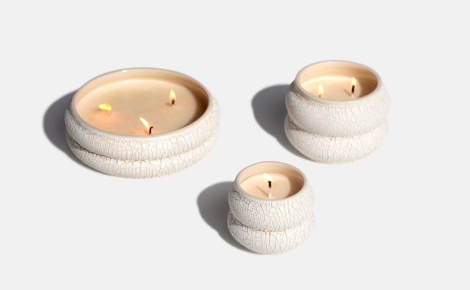 Hatsu set of three hand-crafted jasmine-scented ceramic candles, new