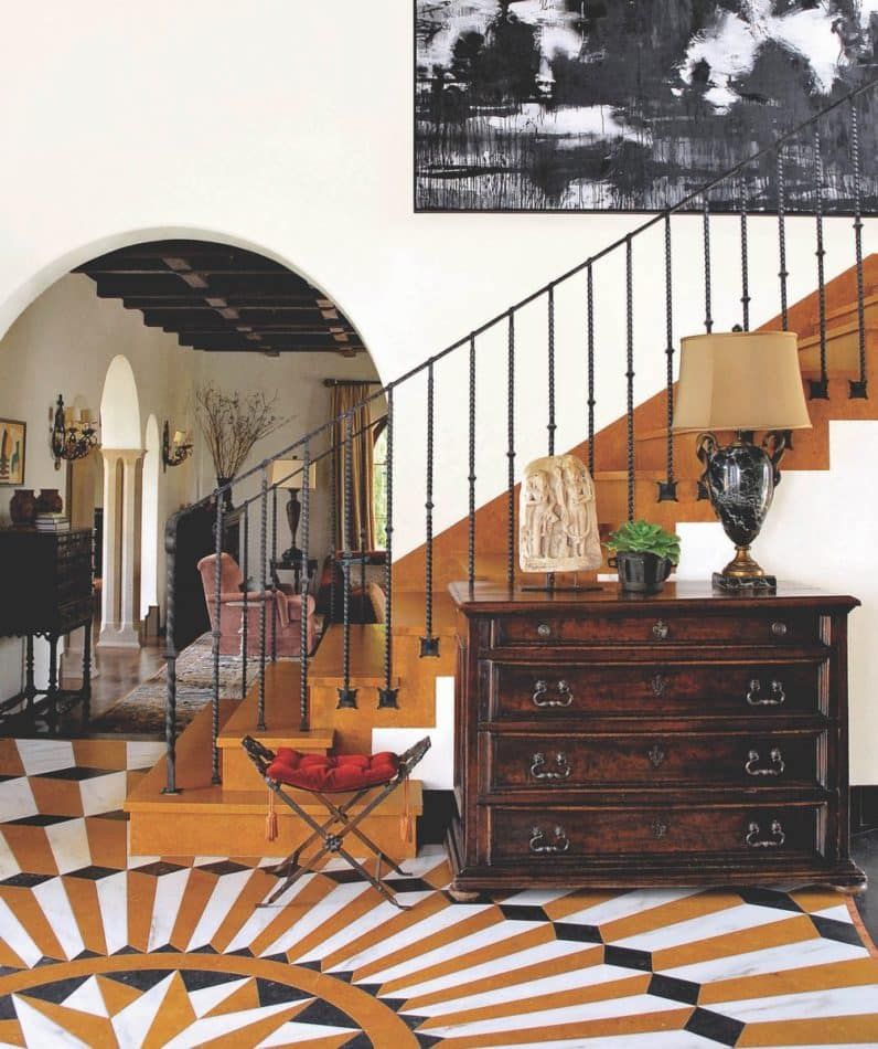 Madeline Stuart designed the intricate marble floor in this Santa Monica, California, home.