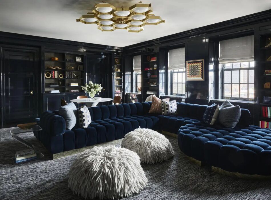 A black living room by interior designer Sasha Adler