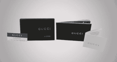 An authentic Gucci controllato card in white, with the Gucci logo, the word ‘controllato,’ and 10 numbers printed on it. Bottom: A fake Gucci controllato card with improper formatting. 