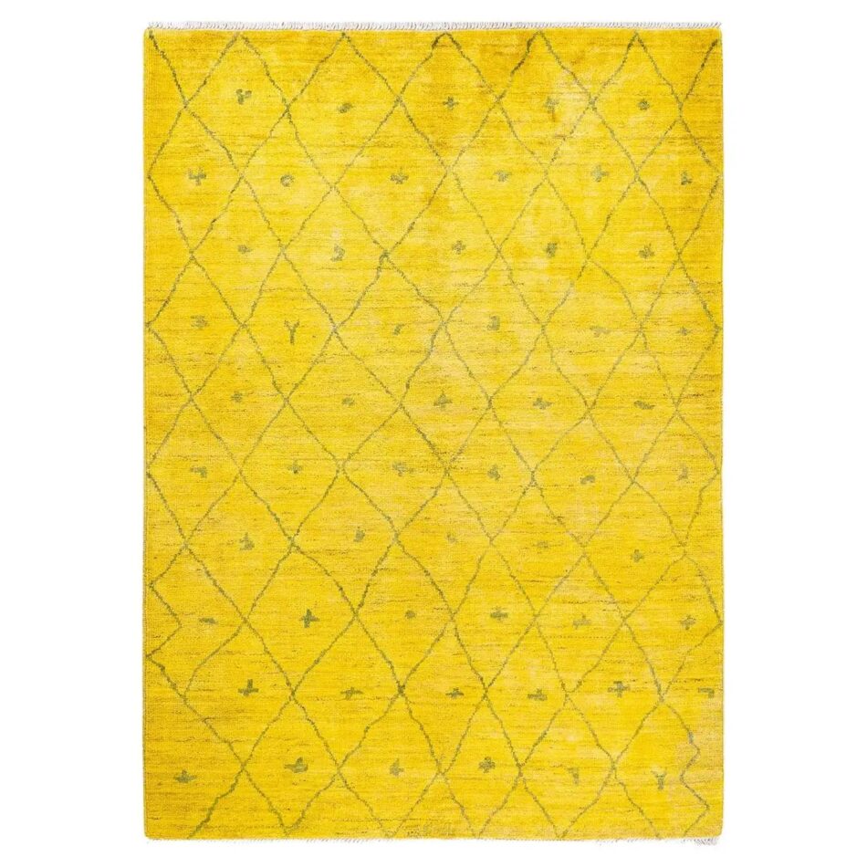 Solo Rugs hand-knotted overdyed yellow area rug, new