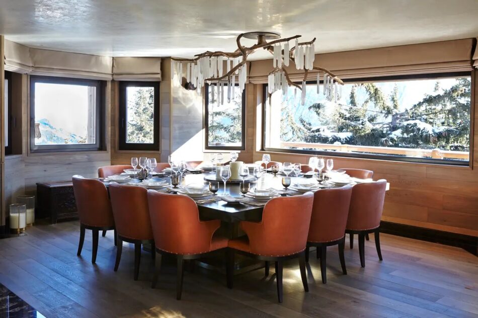 Dining room of a ski chalet in Courchevel, France, designed by Brigitta Spinocchia