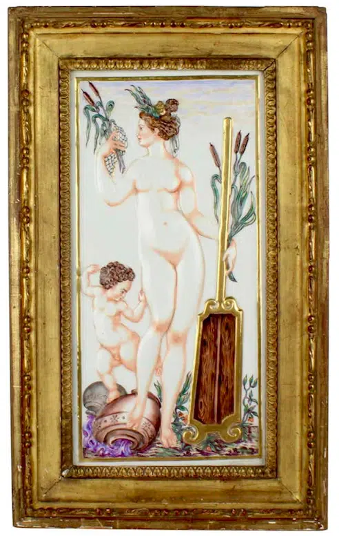 Capodimonte porcelain plaque of water nymph, late 19th century