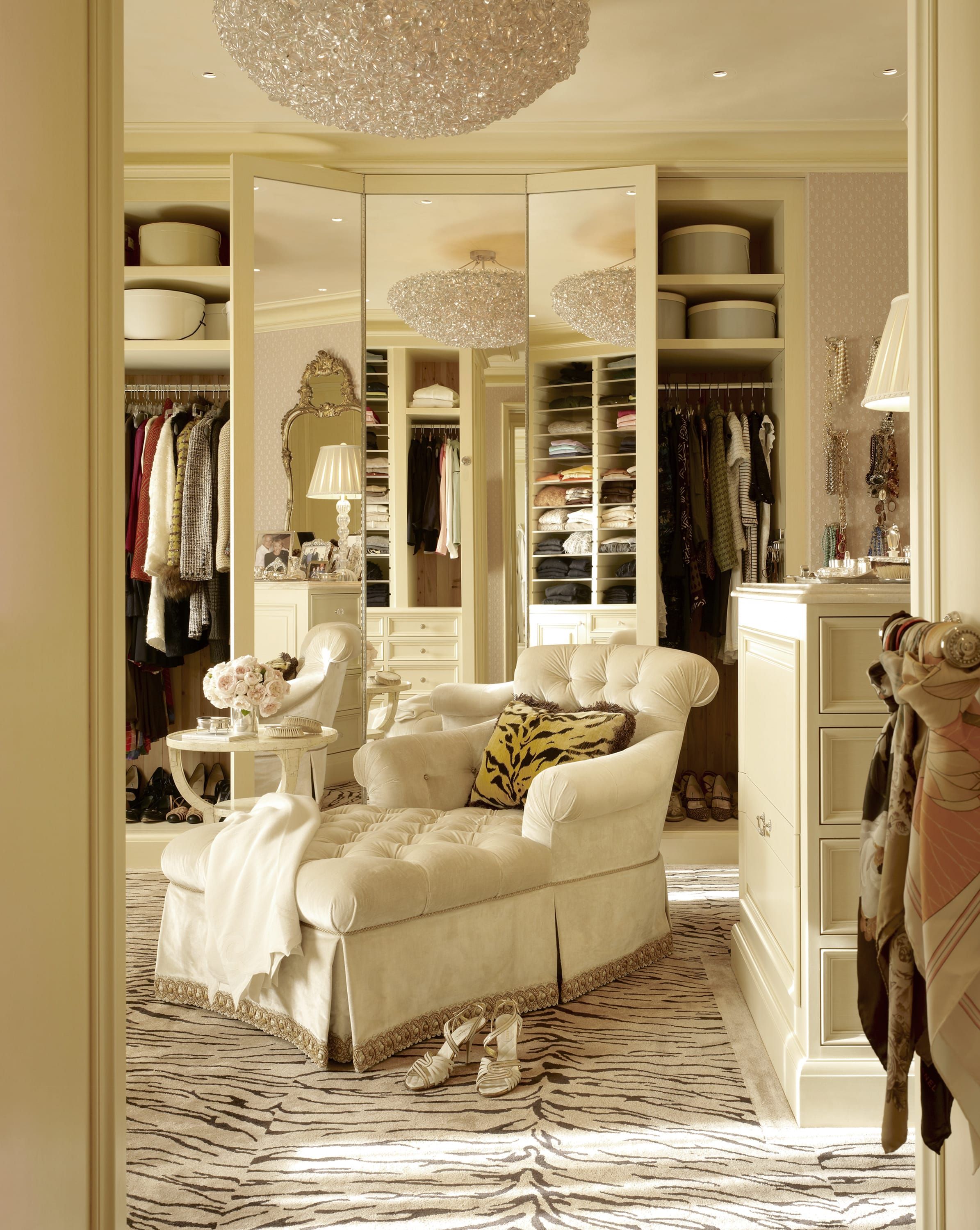 Dressing room in a 6,000-square-foot apartment with a traditional decor.