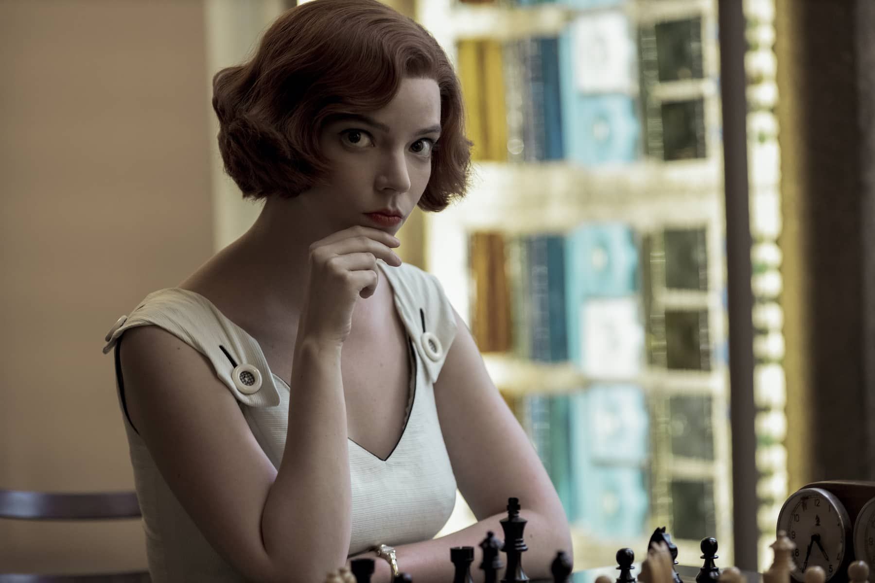 Fashion-forward chess queen Beth Harmon (played by Anya Taylor-Joy) in The Queen's Gambit