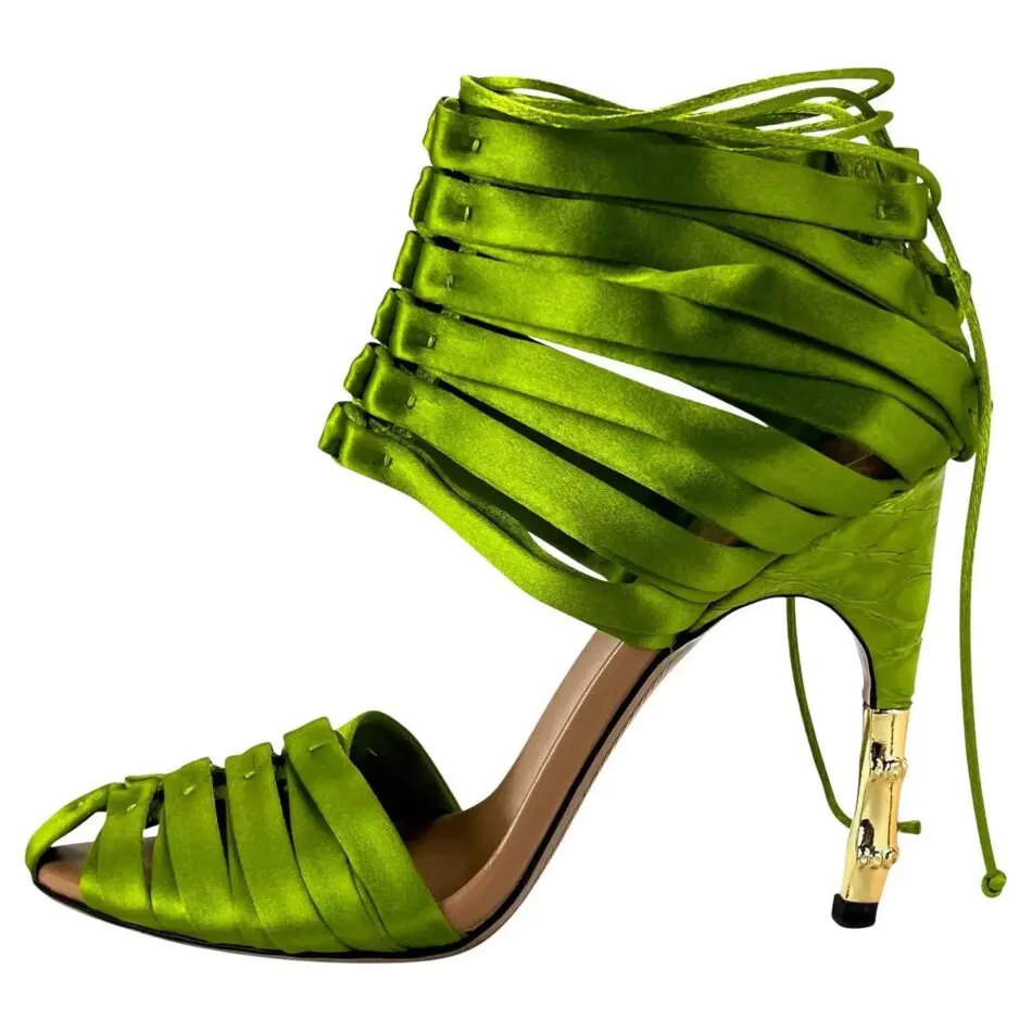 Tom Ford for Gucci green satin lace-up heels, 2004
