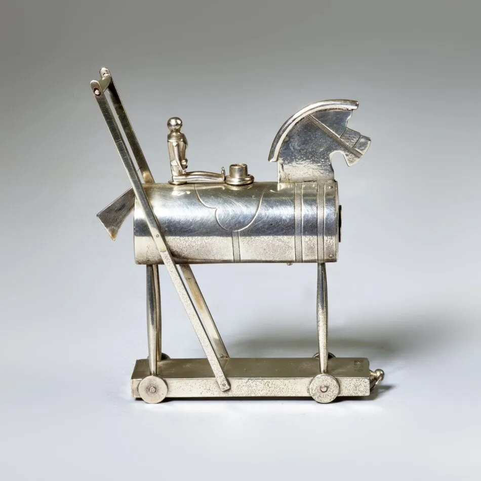 Toy horse cigar cutter in silver and steel, 1909