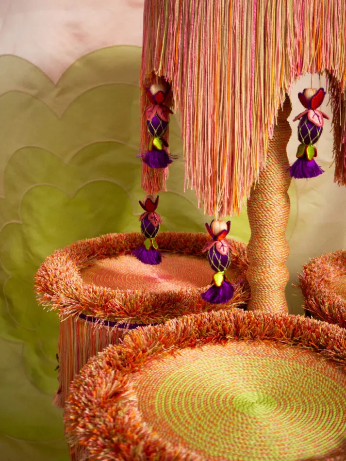 A close-up of the floral tassels on Uchronia's Lilypad plant stand