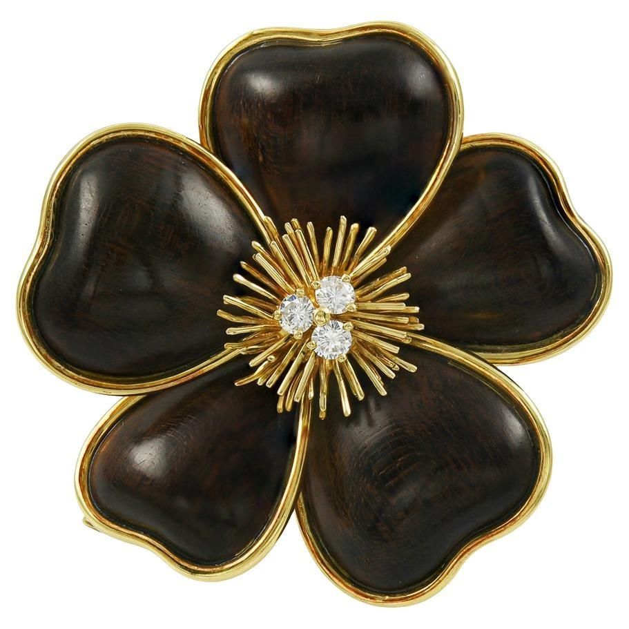 Rose de Noël brooch with wooden petals and diamonds, 2000s