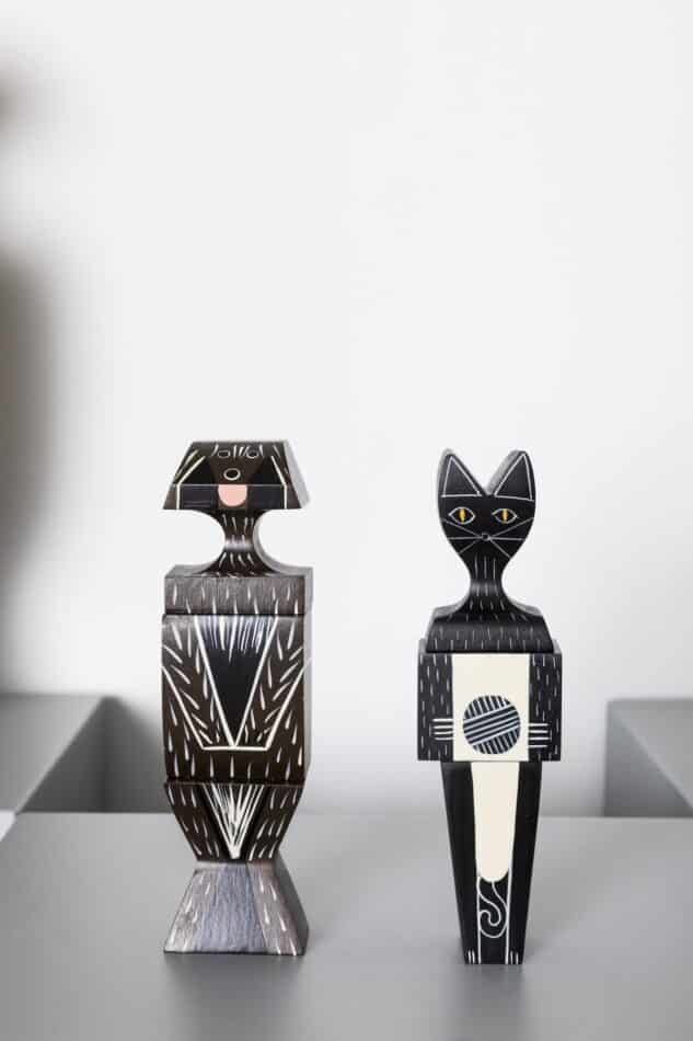 Dog and Cat wooden dolls in the Vitra Spring/Summer 2019 Girard Collection popup at The 1stdibs Gallery in New York
