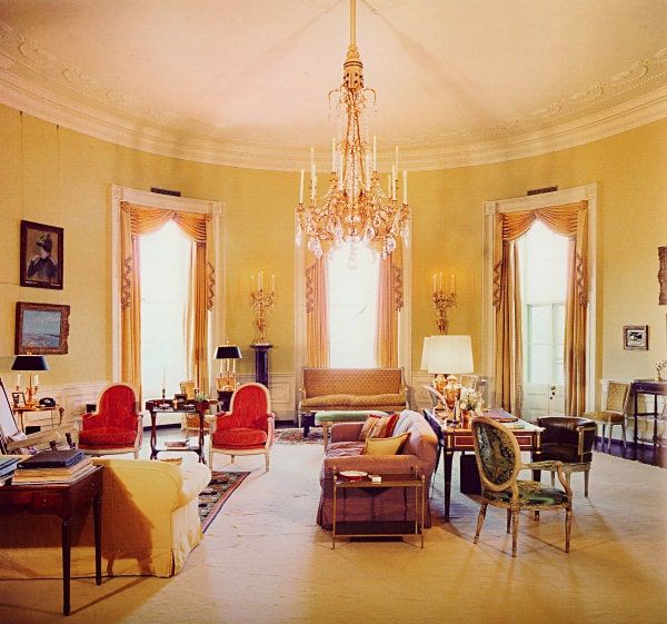 The yellow Oval Room in the Sister Parish-decorated White House.
