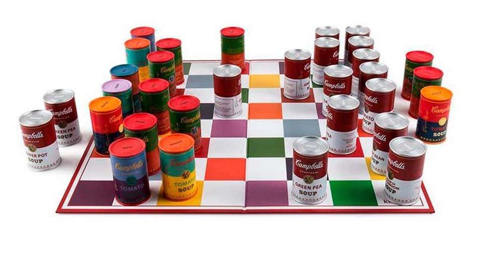 Andy Warhol-inspired Campbell's soup can chess set