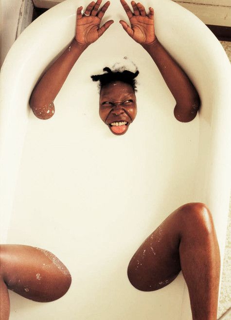 Whoopi Goldberg in milk, 1884, photographed by Annie Leibovitz