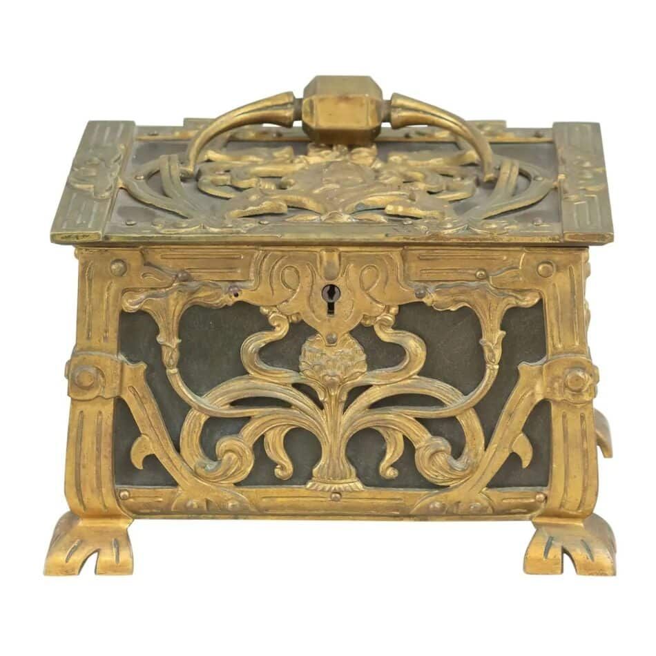 Antique Gilt Bronze Art Nouveau French Jewelry Box