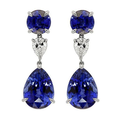 17.22-carat Ceylon sapphire and diamond drop earrings. Offered by Shreve, Crump & Low. 
