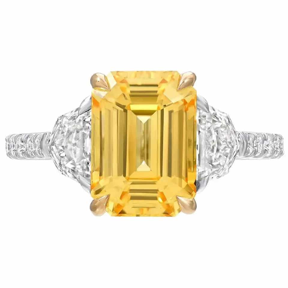 A four-carat unheated yellow Ceylon sapphire ring, offered by Merkaba