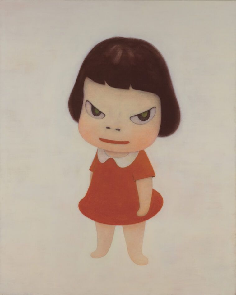 An image of a girl in a red dress with a white collar by Yoshitomo Nara
