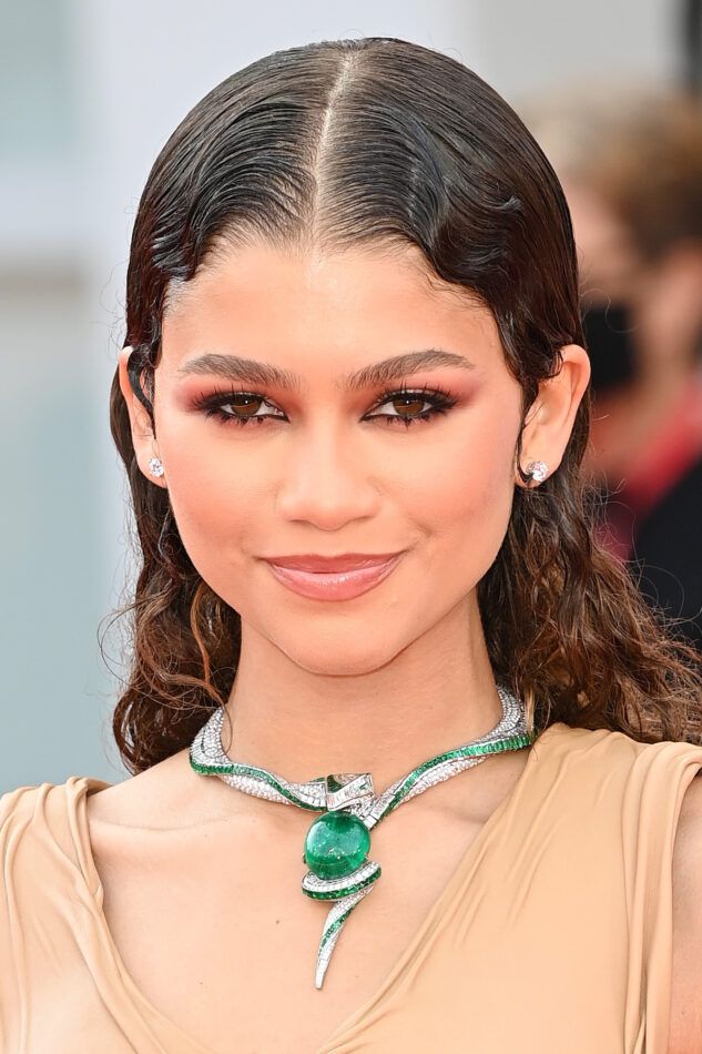 Zendaya wearing a Bulgari emerald necklace