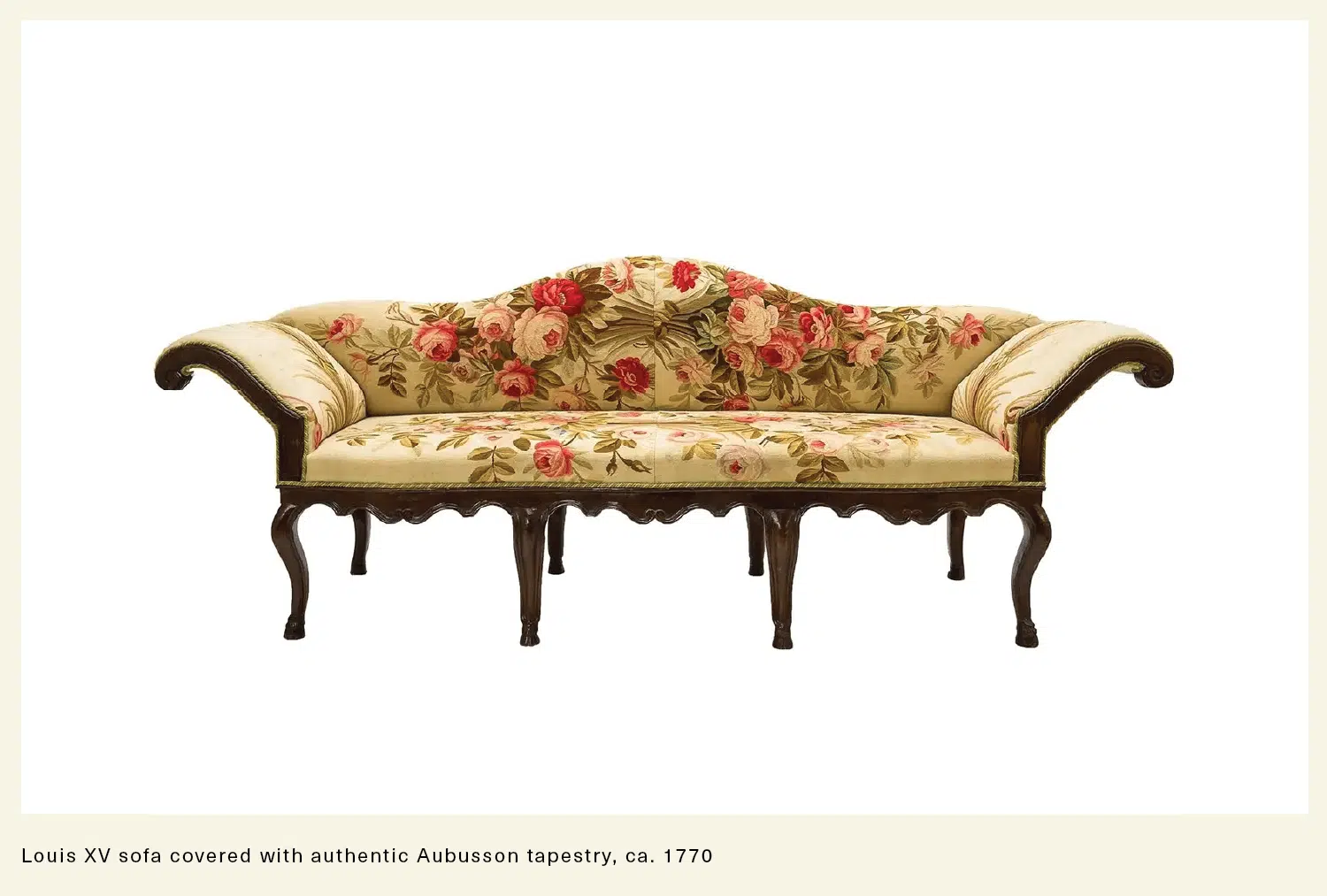 Antique sofa covered with authentic chintz tapestry