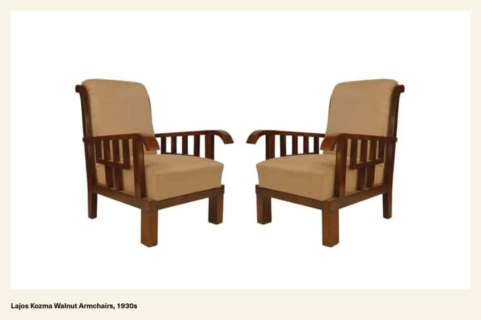 A pair of 1930s walnut armchairs by Lajos Kozma