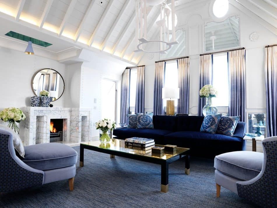 blue and white living room by David Collins Studio