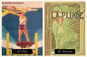 art deco poster and art nouveau poster side by side