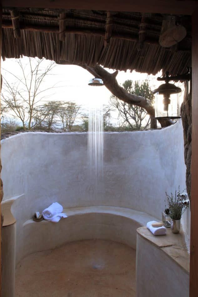 Organic outdoor shower in Kenya by Suzanne Kasler
