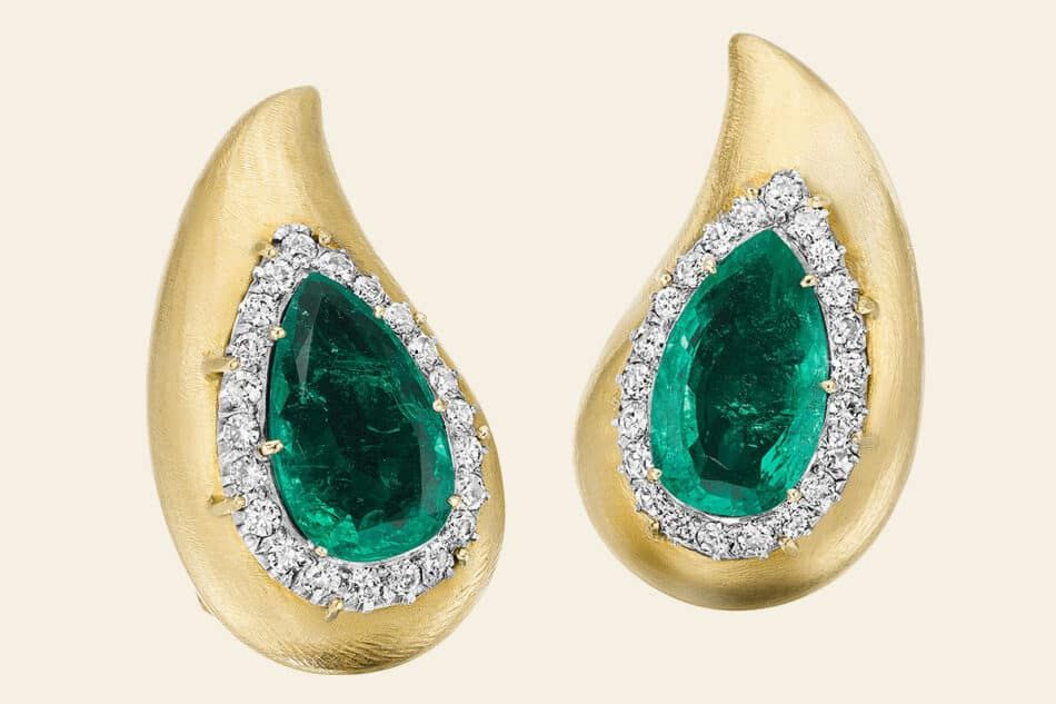 Suzanne Belperron emerald and diamond ear clips, ca. 1970