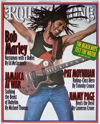 A cover of Rolling Stones magazine featuring a photograph of Bob Marley taken by Annie Leibovitz. 