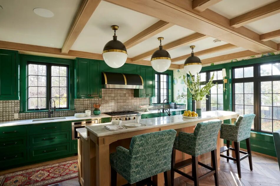An emerald-green kitchen in Greenwich, Connecticut, by interior designer Kati Curtis