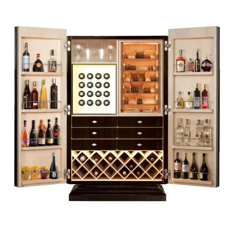 Ebony-wood cigar humidor, watch winder and bar cabinet
