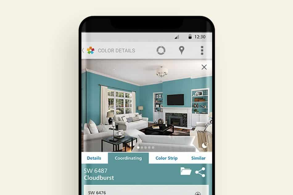 Image of a phone showing a living room with blue walls