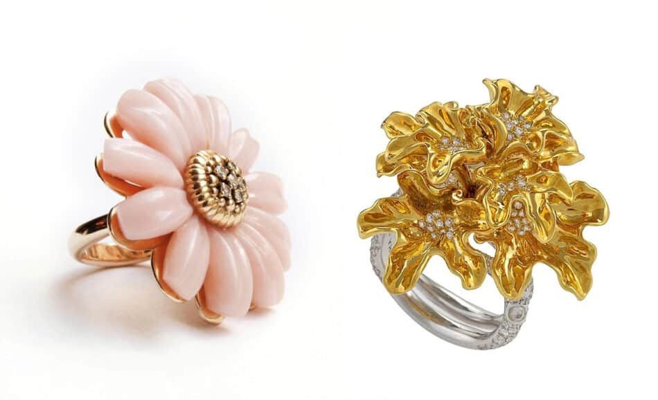 Victoire de Castellane for Dior Joaillerie pink opal and diamond ring, 2005 and Neha Dani diamond and gold Chantal ring, 21st century