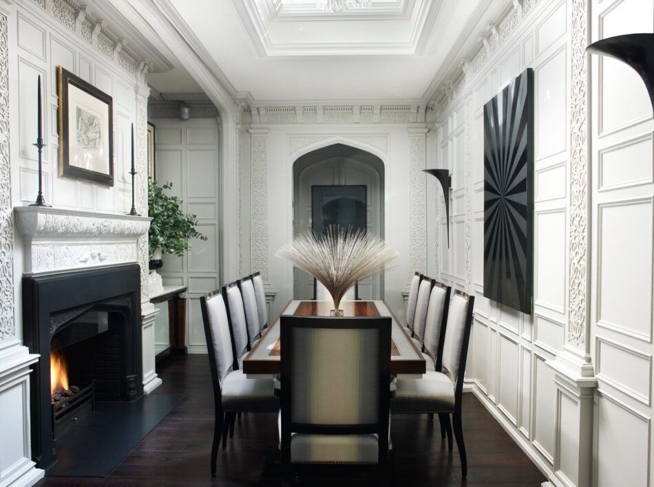 Hubert Zandberg designed this handsome dining room featuring a scagliola-inlay rosewood dining table.