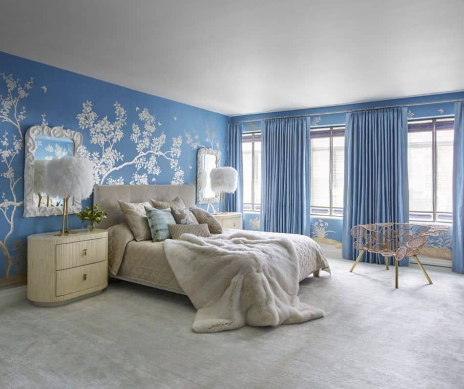 blue and white bedroom by Kelly Behun