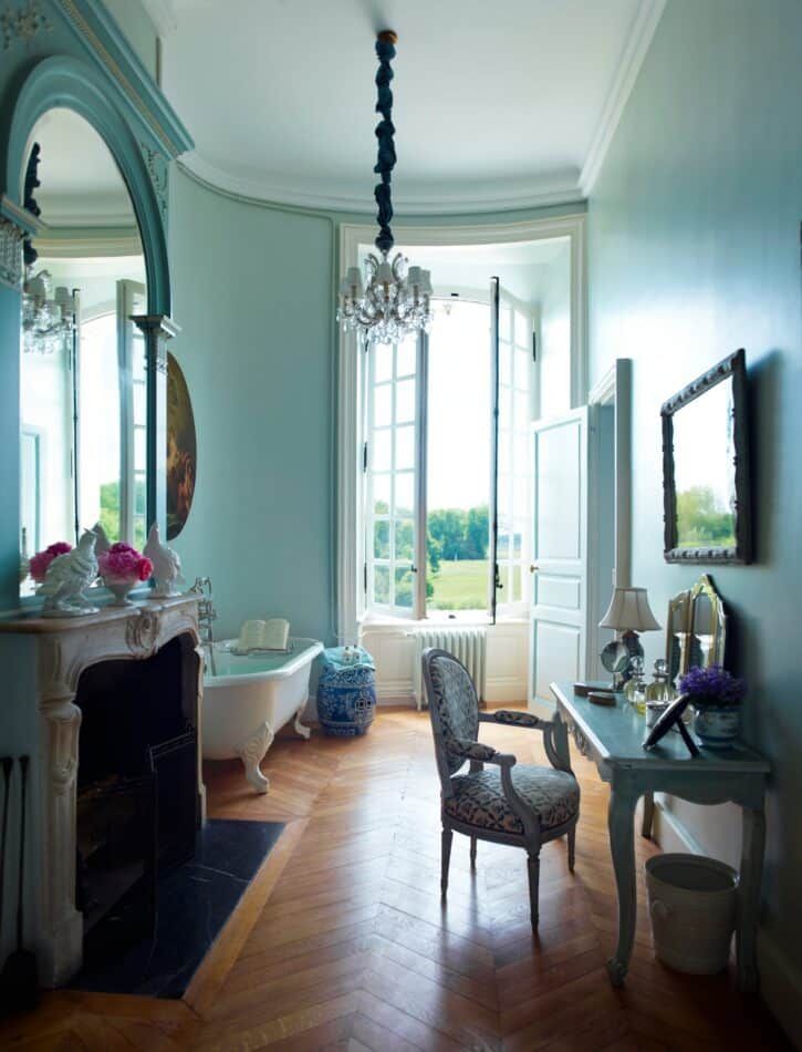 Bathroom in French countryside by Timothy Corrigan, Inc