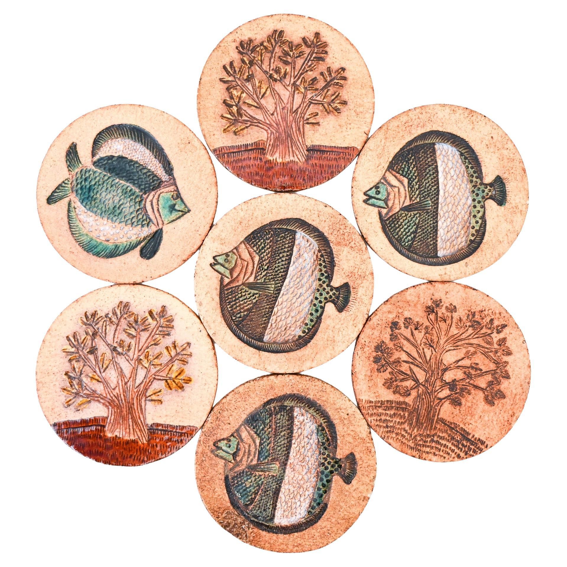 Roger Capron ceramic coasters, ca. 1970