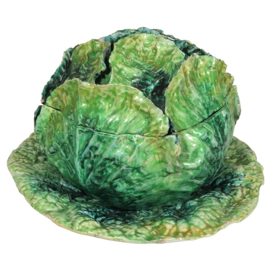 Large Italian Ceramic Cabbage Tureen & Stand