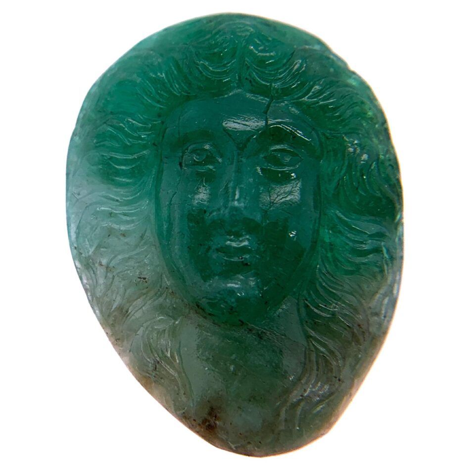 An emerald cameo depicting the face of a gorgon