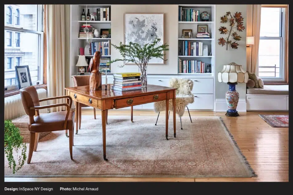 An antique Persian rug in this interior created by InSpace NY Design