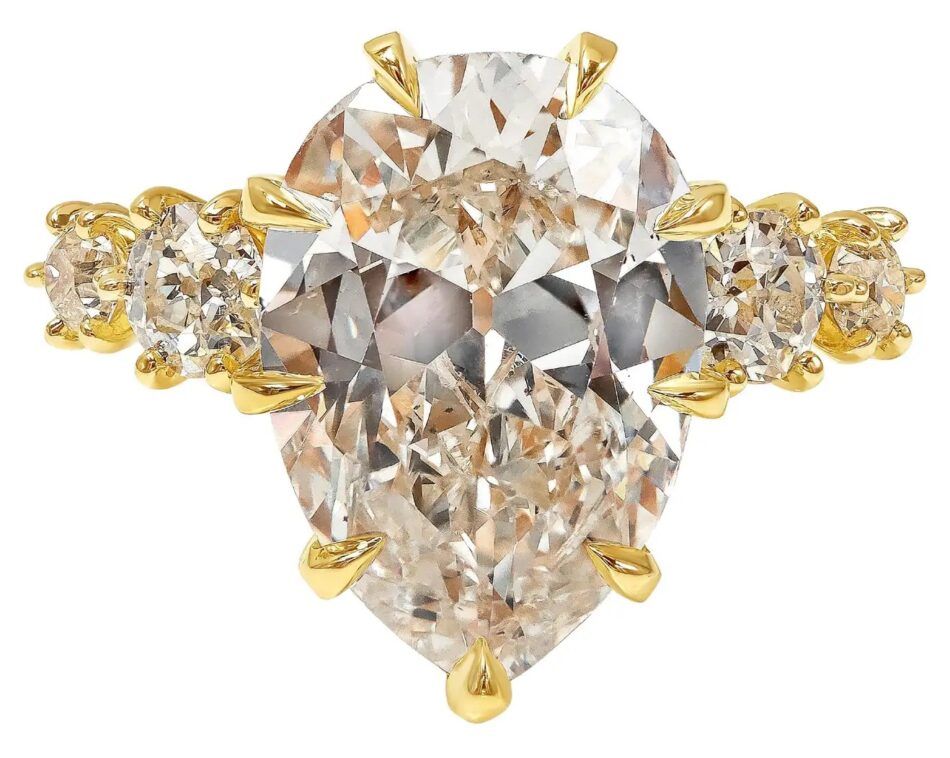 GIA-certified 5.95-carat pear-shape diamond engagement ring, 2021