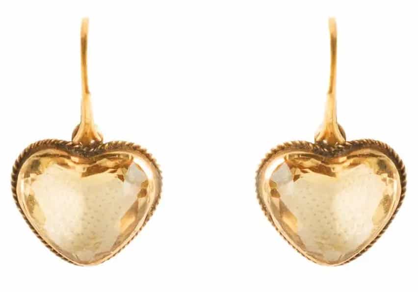 Heart-Shaped Earrings with Citrine Quartz