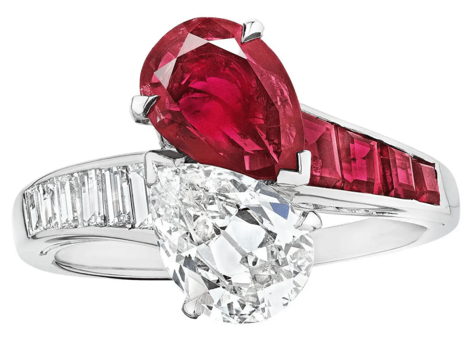 Oscar Heyman Vintage Natural Burmese Ruby Diamond Toi Et Moi Platinum Ring
