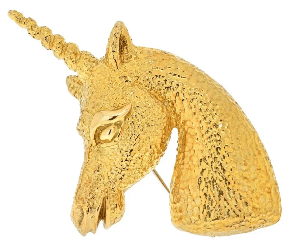 David Webb 18K Yellow Gold Unicorn Brooch
